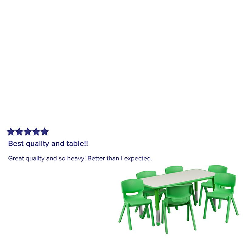 23.625''W x 47.25''L Rectangular Green Plastic Height Adjustable Activity Table Set with 6 Chairs