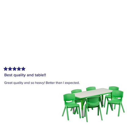 23.625''W x 47.25''L Rectangular Green Plastic Height Adjustable Activity Table Set with 6 Chairs