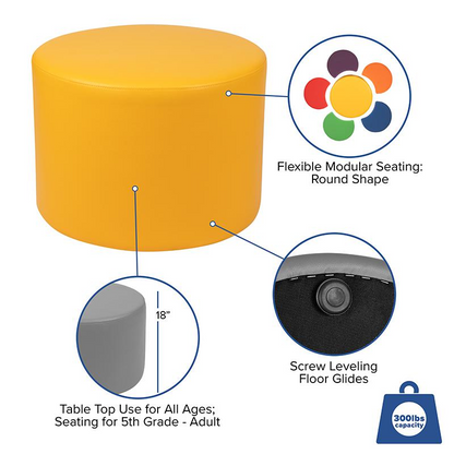 Large Soft Seating Collaborative Circle for Classrooms and Common Spaces - Yellow (18" Height x 24" Diameter)