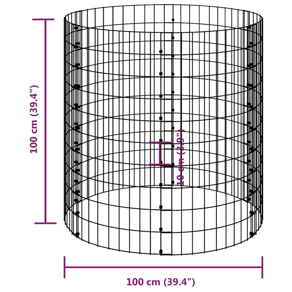 vidaXL Garden Composter Ø39.4"x39.4" Galvanized Steel