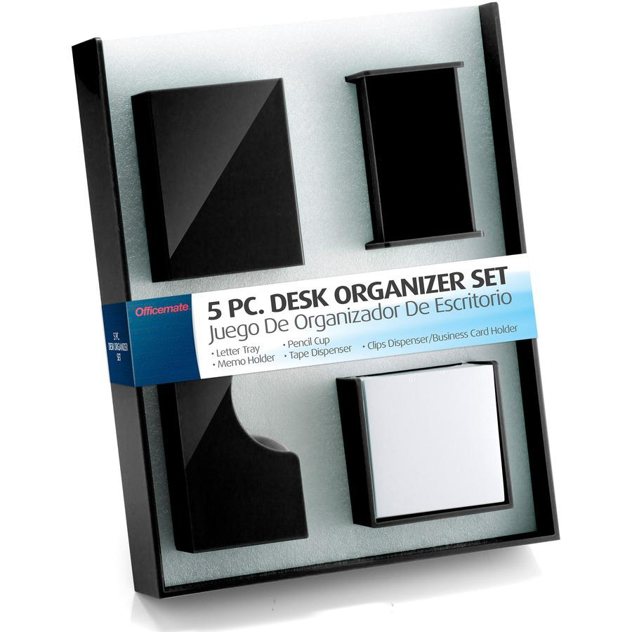 Officemate Desk Organizer Set - 7" Height x 7" Width x 11" Depth - Desktop - Black - 1 Each