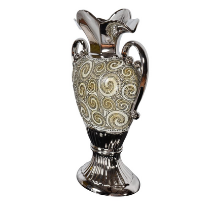 Silver Black Crystal Handle Vase