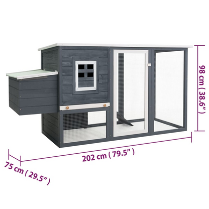 vidaXL Outdoor Chicken Cage Hen House with 1 Egg Cage Gray Wood