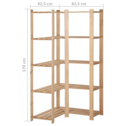 vidaXL 5-Tier Storage Corner Rack 32.5"x32.5"x66.9" Solid Wood Pine