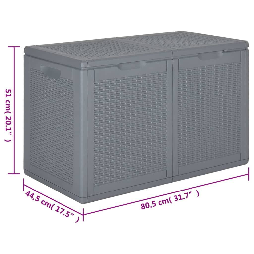 vidaXL Patio Storage Box Gray PP Rattan 47.6 gal