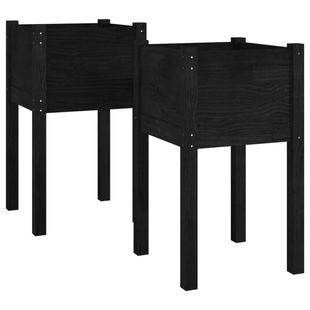 vidaXL Garden Planters 2 pcs Black 15.7"x15.7"x27.6" Solid Wood Pine