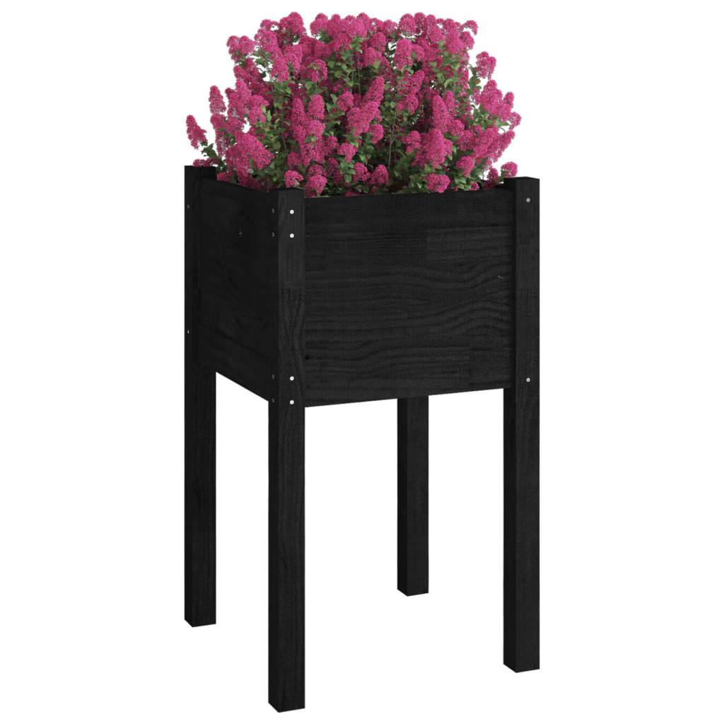 vidaXL Garden Planters 2 pcs Black 15.7"x15.7"x27.6" Solid Wood Pine