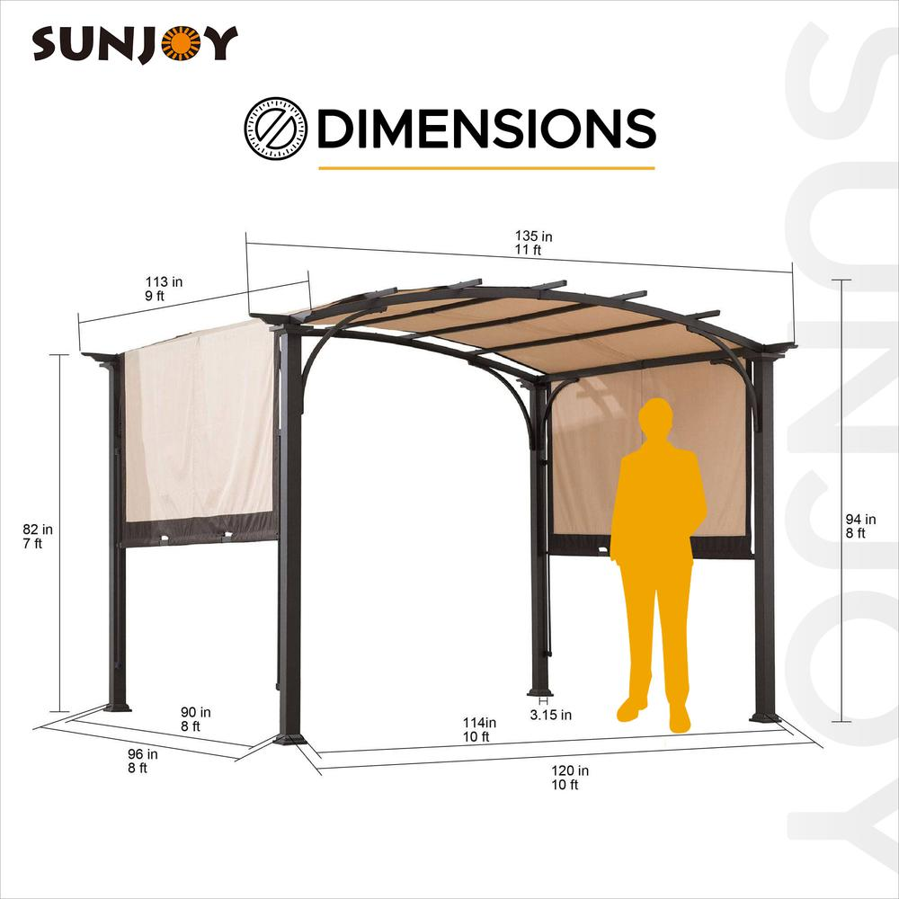 Sunjoy  9 x 11ft Outdoor Steel Arched Pergola with Adjustable Canopy