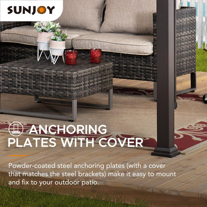 Sunjoy  9 x 11ft Outdoor Steel Arched Pergola with Adjustable Canopy