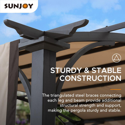 Sunjoy  9 x 11ft Outdoor Steel Arched Pergola with Adjustable Canopy