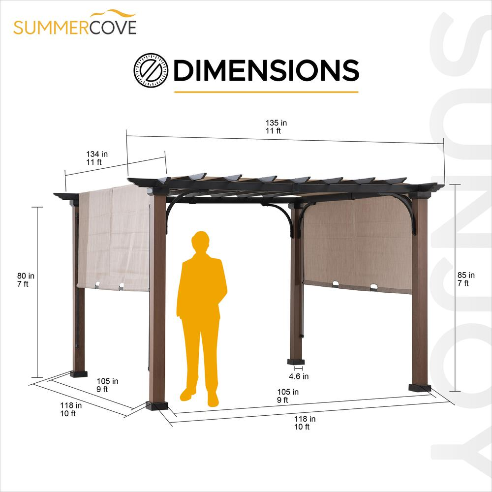 Sunjoy 11 x 11 ft Metal Pergola with Adjustable Tan Garden Shade