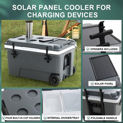 Louie 60-Quart Insulated Portable Rolling Ice Chest Solar Cooler with Wheels