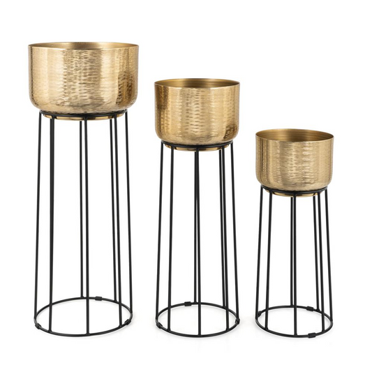 Thallo Gold Metal Floor Planters, Set of 3