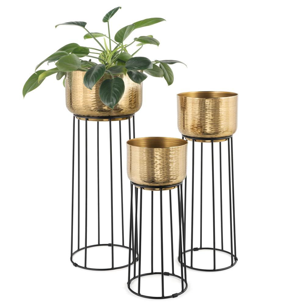 Thallo Gold Metal Floor Planters, Set of 3