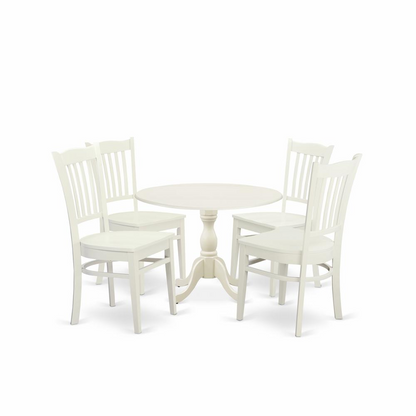 East West Furniture DMGR5-LWH-W 5 Piece Dining Table Set Contains 1 Drop Leaves Dining Table and 4 Black Dinning Chairs with Slatted Back - Linen White Finish