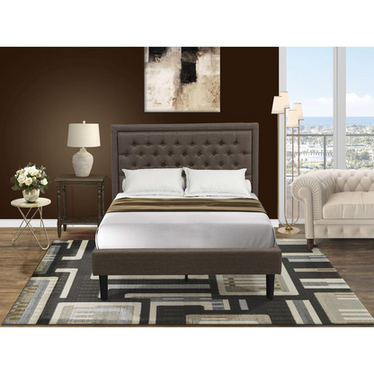 KD18F-1BF07 2 Pc Bedroom Set - Full Size Bed Brown Headboard with 1 Bedroom Nightstand - Black Finish Legs