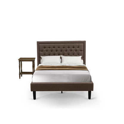 KD18F-1BF07 2 Pc Bedroom Set - Full Size Bed Brown Headboard with 1 Bedroom Nightstand - Black Finish Legs