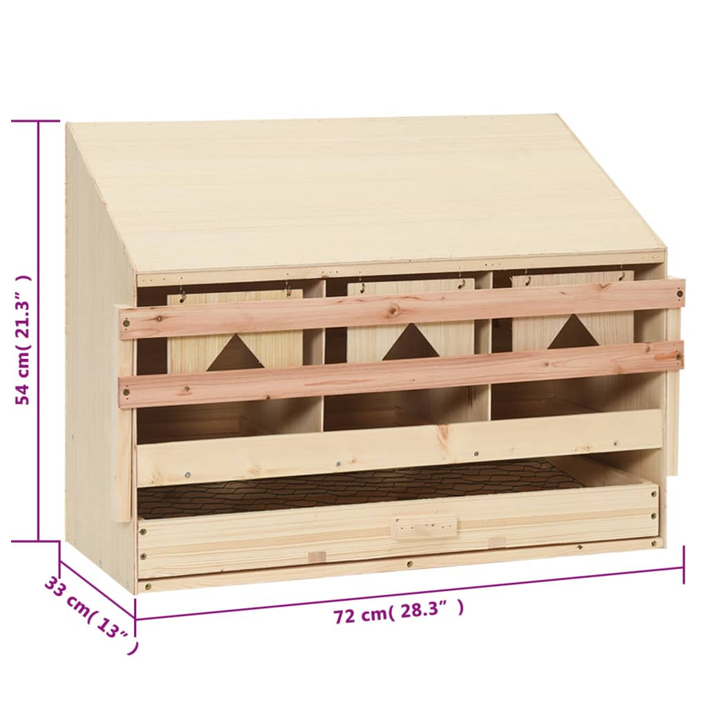 vidaXL Chicken Laying Nest 3 Compartments 28.3"x13"x21.3" Solid Pine Wood