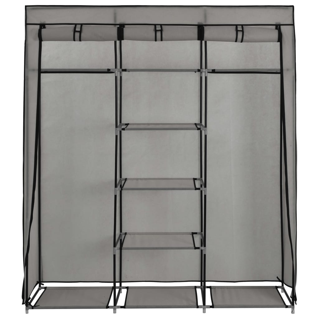 vidaXL Wardrobe with Compartments and Rods Gray 59.1"x17.7"x68.9" Fabric