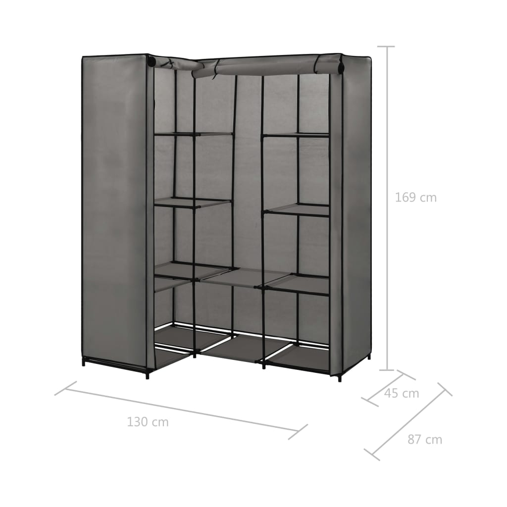 vidaXL Corner Wardrobe Gray 51.2"x34.3"x66.5"