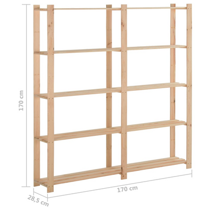 vidaXL 5-Tier Storage Rack 66.9"x11.2"x66.9" Solid Wood Pine