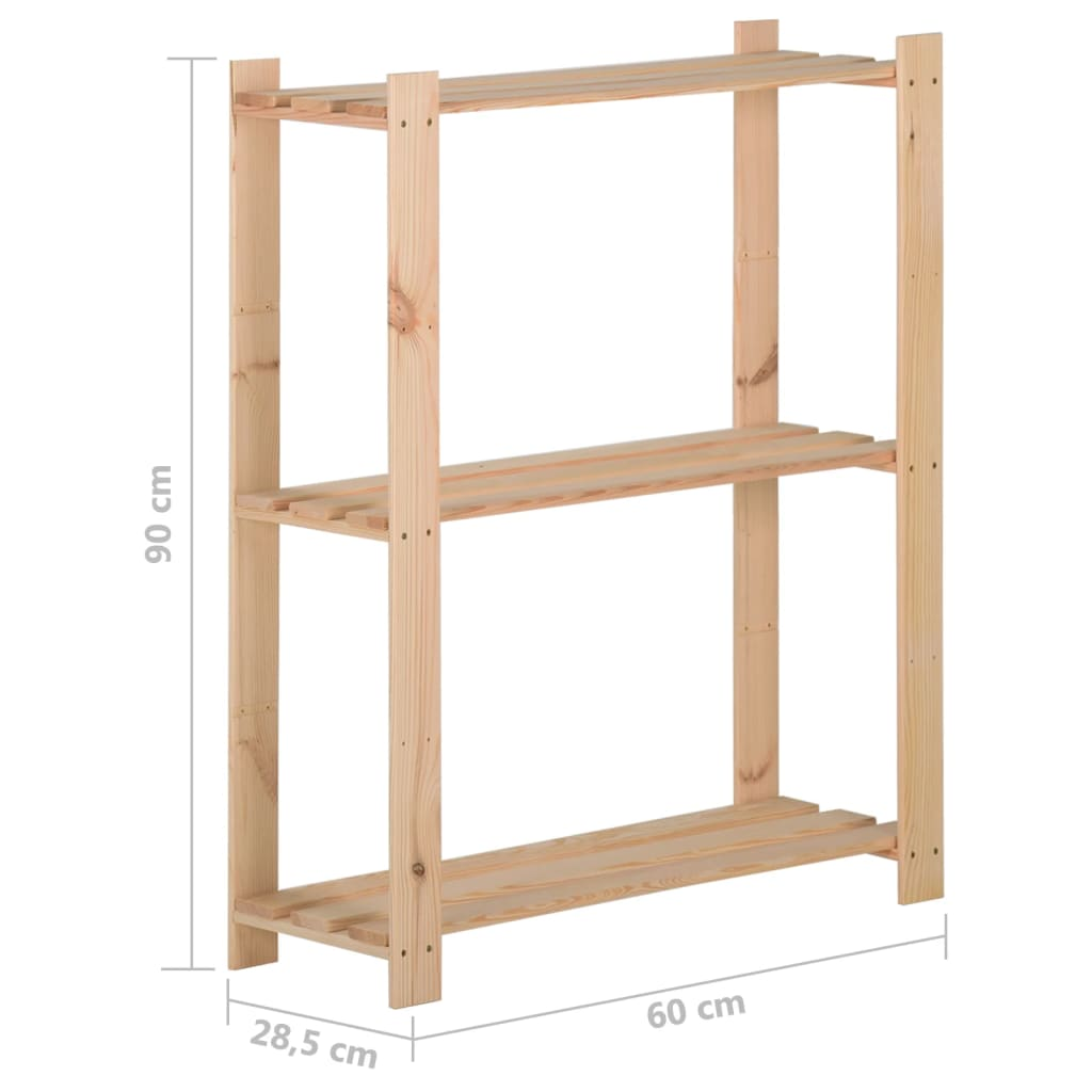 vidaXL 3-Tier Storage Rack 23.6"x11.2"x35.4" Solid Wood Pine