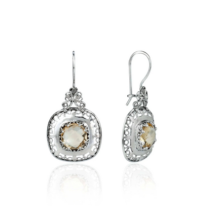 Filigree Art Citrine Gemstone Women Silver Drop Earrings