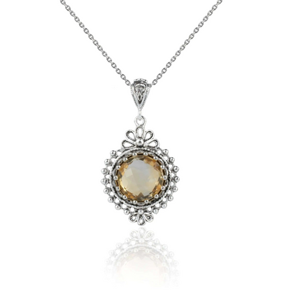 Filigree Art Citrine Gemstone Women Silver Boho Pendant Necklace