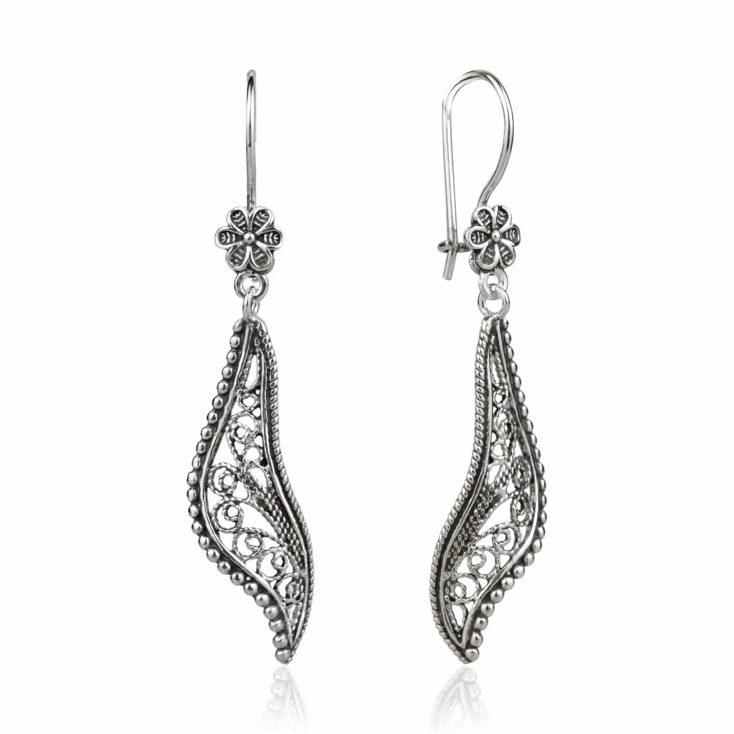 Filigree Art Twisted Design Women Sterling Silver Dangle Drop Earrings