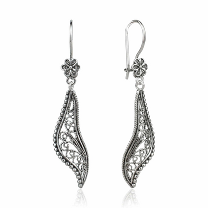 Filigree Art Twisted Design Women Sterling Silver Dangle Drop Earrings