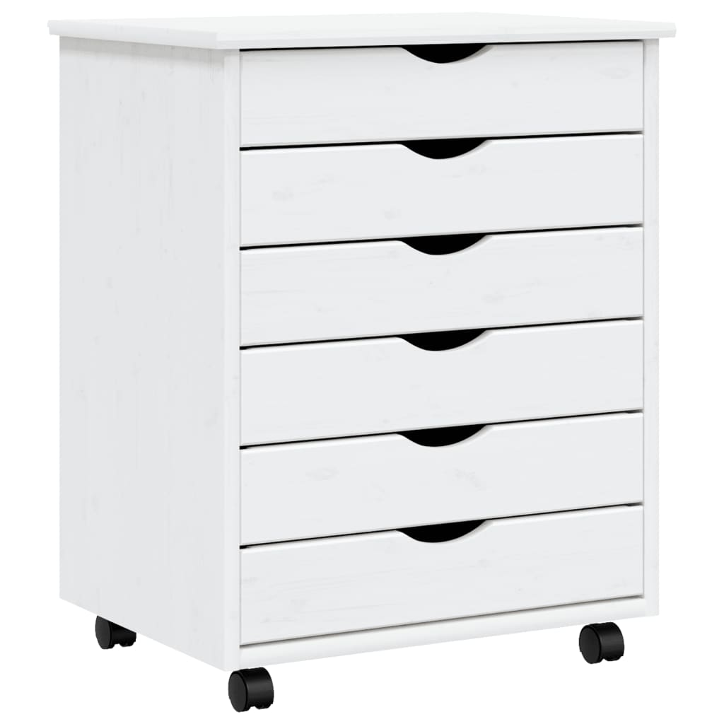 vidaXL Rolling Cabinet with Drawers MOSS White Solid Wood Pine