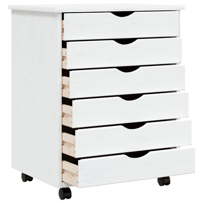 vidaXL Rolling Cabinet with Drawers MOSS White Solid Wood Pine