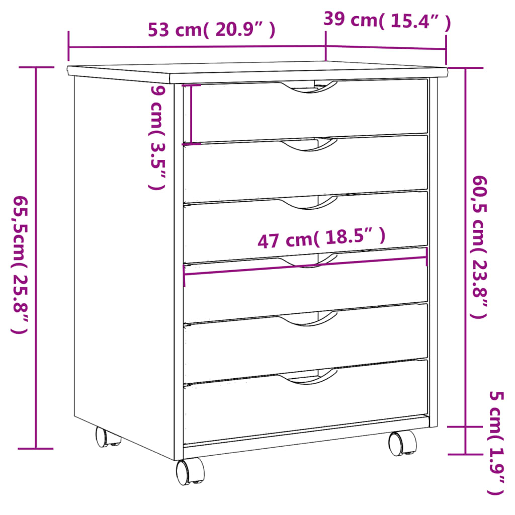 vidaXL Rolling Cabinet with Drawers MOSS White Solid Wood Pine