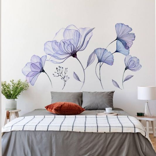 3D Blue Blossom Wall Decal - Elegant Floral Vinyl Sticker Mural