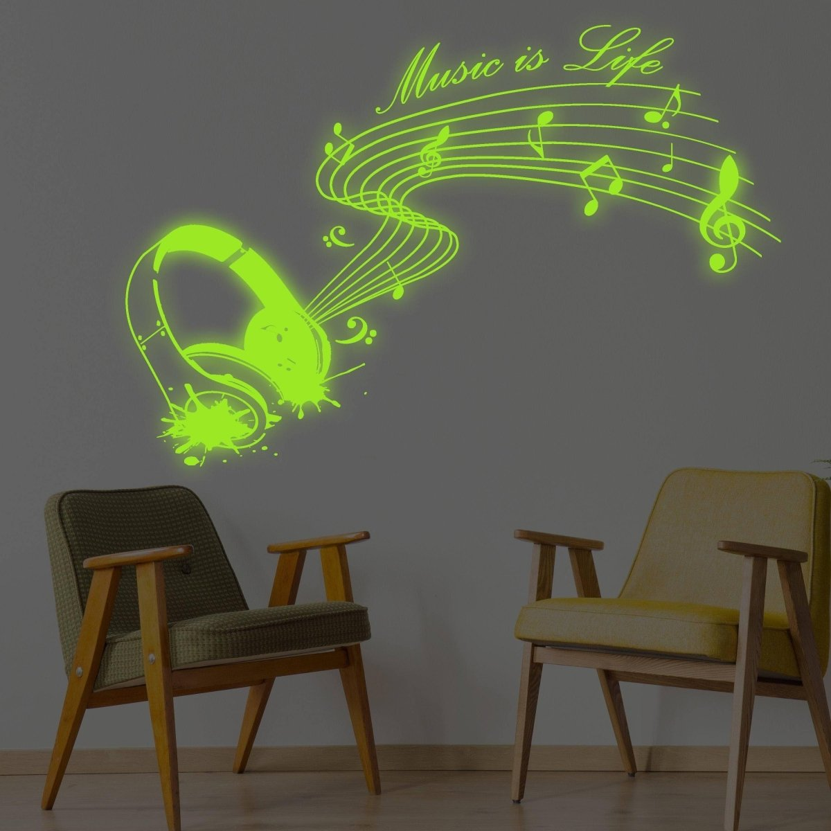 IllumiNote Glow-In-The-Dark Wall Decal: Musical Notes Themed Luminous Wall Art Sticker