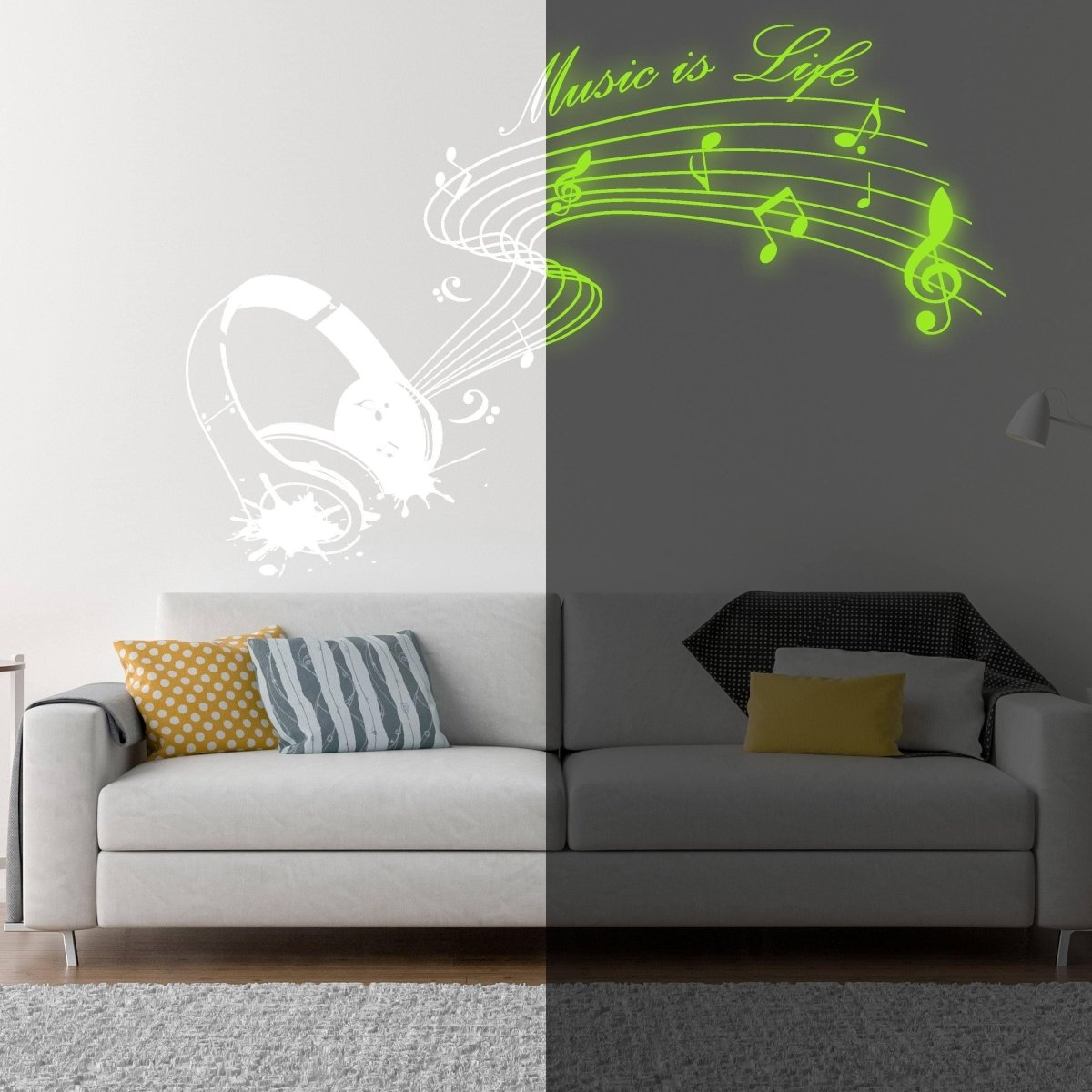 IllumiNote Glow-In-The-Dark Wall Decal: Musical Notes Themed Luminous Wall Art Sticker