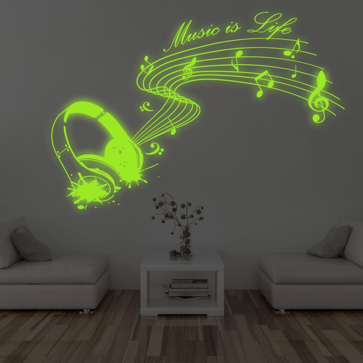 IllumiNote Glow-In-The-Dark Wall Decal: Musical Notes Themed Luminous Wall Art Sticker