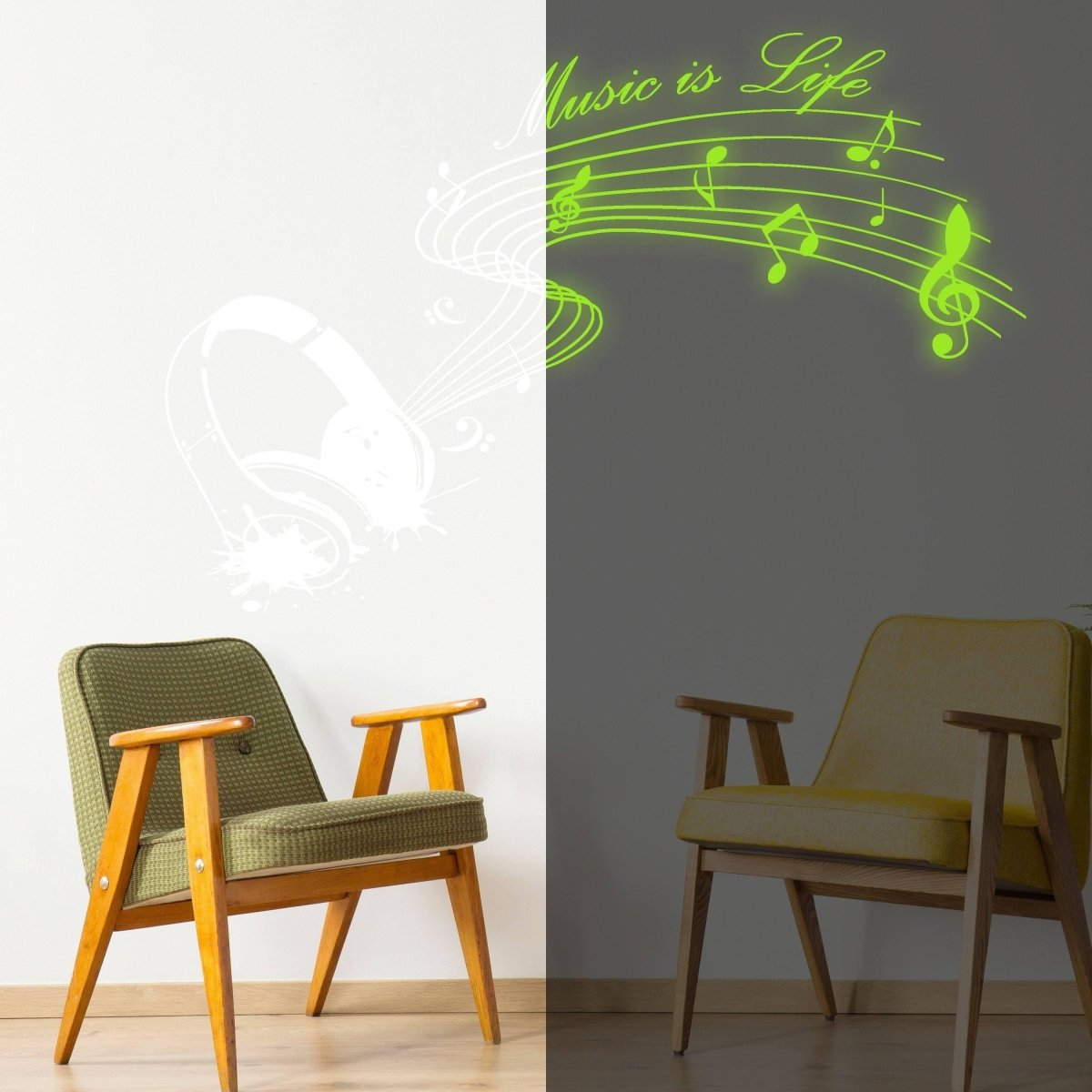 IllumiNote Glow-In-The-Dark Wall Decal: Musical Notes Themed Luminous Wall Art Sticker