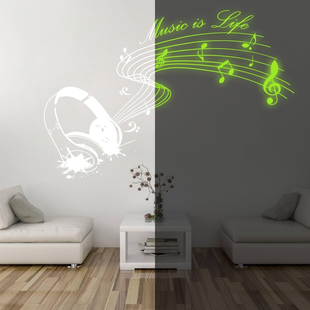 IllumiNote Glow-In-The-Dark Wall Decal: Musical Notes Themed Luminous Wall Art Sticker