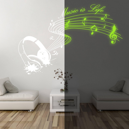 IllumiNote Glow-In-The-Dark Wall Decal: Musical Notes Themed Luminous Wall Art Sticker