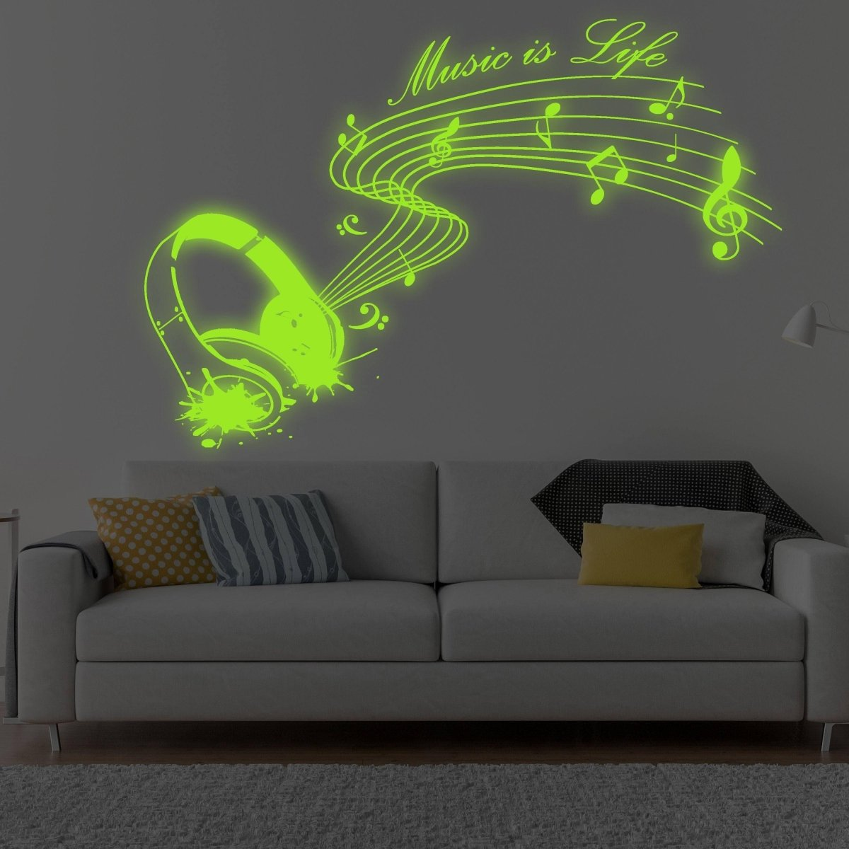 IllumiNote Glow-In-The-Dark Wall Decal: Musical Notes Themed Luminous Wall Art Sticker