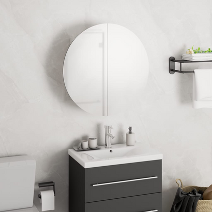 vidaXL Bathroom Cabinet with Round Mirror&LED White 15.7"x15.7"x6.9"