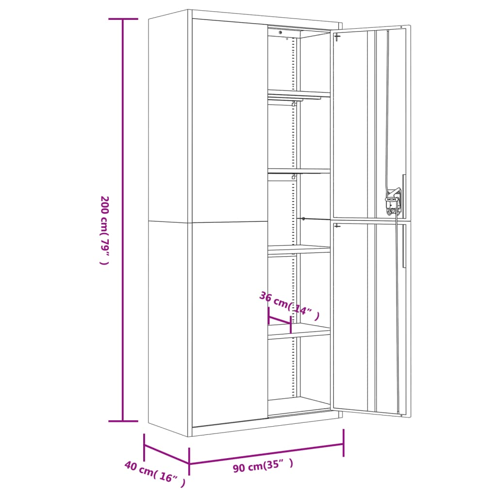 vidaXL File Cabinet Light Gray 35.4"x15.7"x78.7" Steel