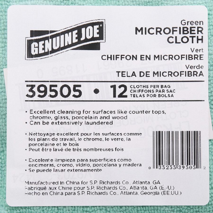 Genuine Joe General Purpose Microfiber Cloth - Cloth - 16" Width x 16" Length - 12 / Bag - Green