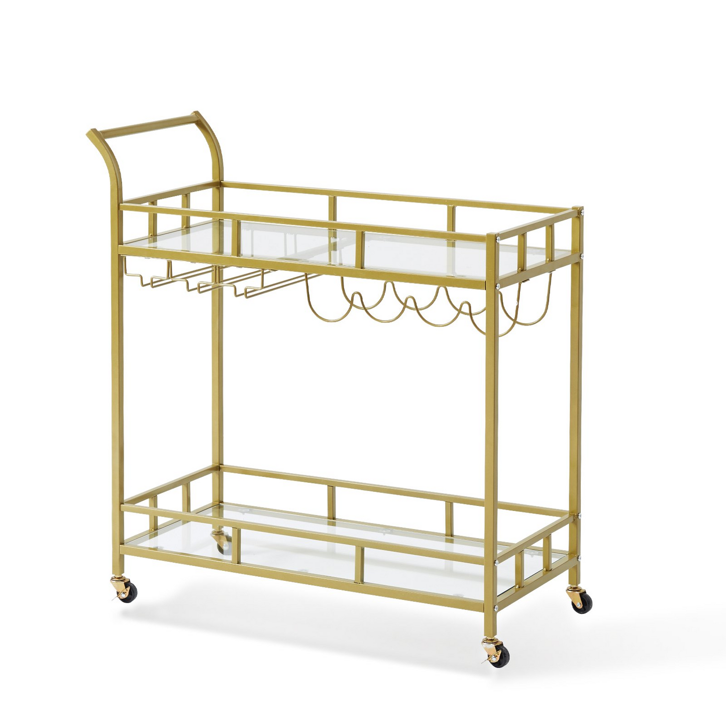 VEVOR 2 Tiers Gold Metal Bar Serving Cart with Wine Rack Glass Holder 120 LBS