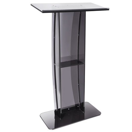 VEVOR Acrylic Podium, 47" Tall, Acrylic Podium Stand with Wide Reading Surface & Storage Shelf, Floor-standing Clear Pulpits Acrylic for Church Office School, Black