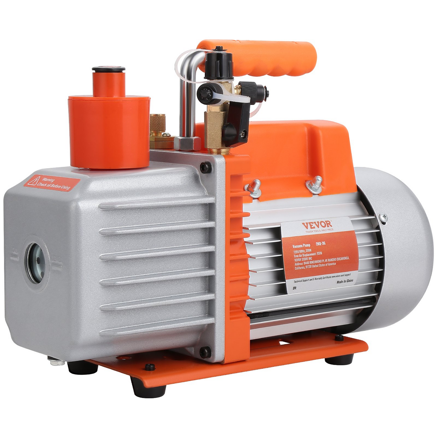 VEVOR 1/2 HP 2 Stage Rotary Vane Vacuum Pump, 7 CFM, 120V Air Conditioning Vacuum Pump, 1/4" SAE Male 3/8" SAE Male 1/2" ACME Male Inlet, for HVAC Repair, Refrigeration Maintenance, Resin Degassing