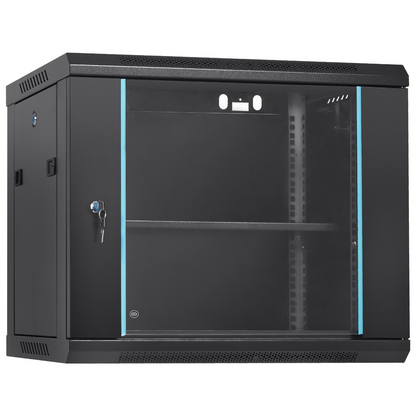 VEVOR 9U Wall Mount Network Server Cabinet, 15.5'' Deep, Server Rack Cabinet Enclosure, 200 lbs Max. Ground-mounted Load Capacity, with Locking Glass Door Side Panels, for IT Equipment, A/V Devices