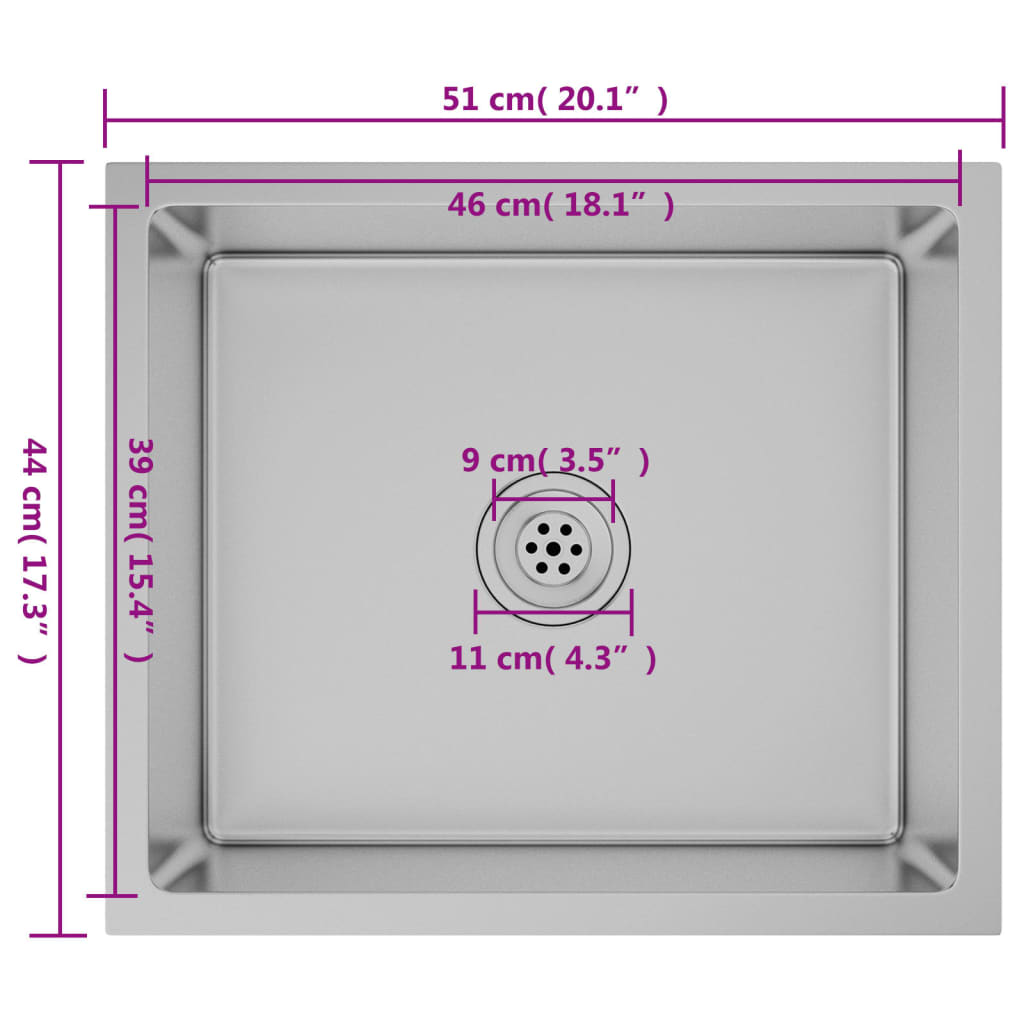 vidaXL Handmade Kitchen Sink Stainless Steel