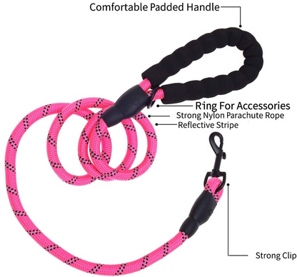 5 FT Thick Highly Reflective Dog Leash-Red